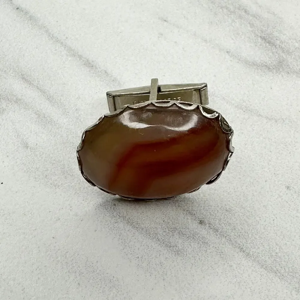 Harvey Avedon Vintage Silver Tone Cabochon Patent 2920363 Single Cufflink